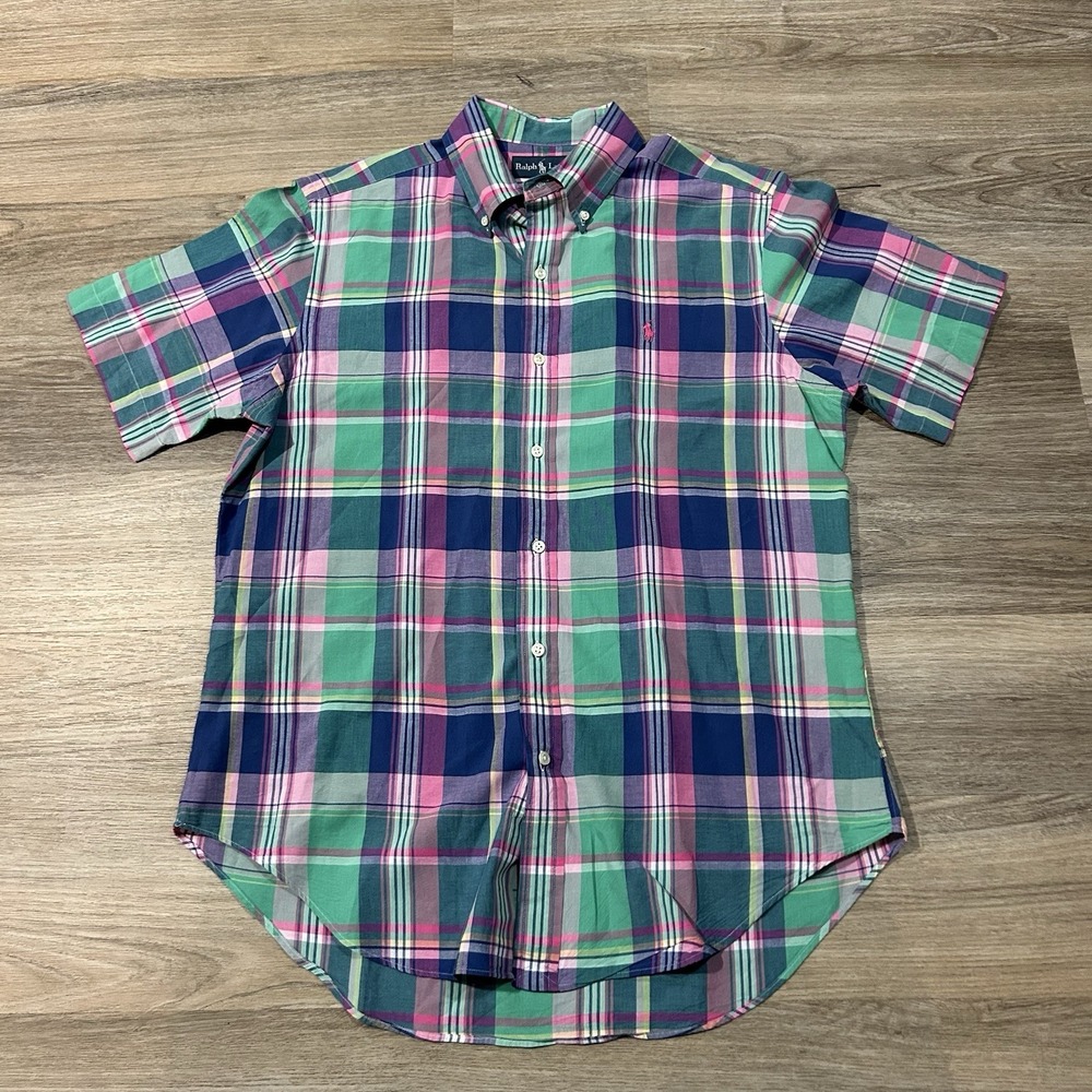 Vintage Polo Ralph Lauren Plaid Button-Down Shirt Short Sleeve Colorful Y2K 90s